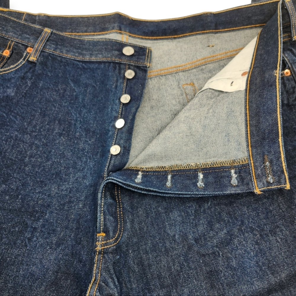Levis 501 Dark Blue 100% Cotton Button Fly Denim Jeans 48 X 30 - Picture 2 of 9